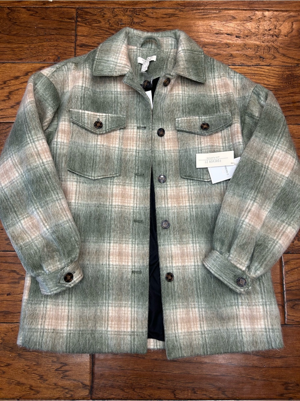 Forever 21 Plaid Shacket in Sage Green and Cream - Picture 3 of 10